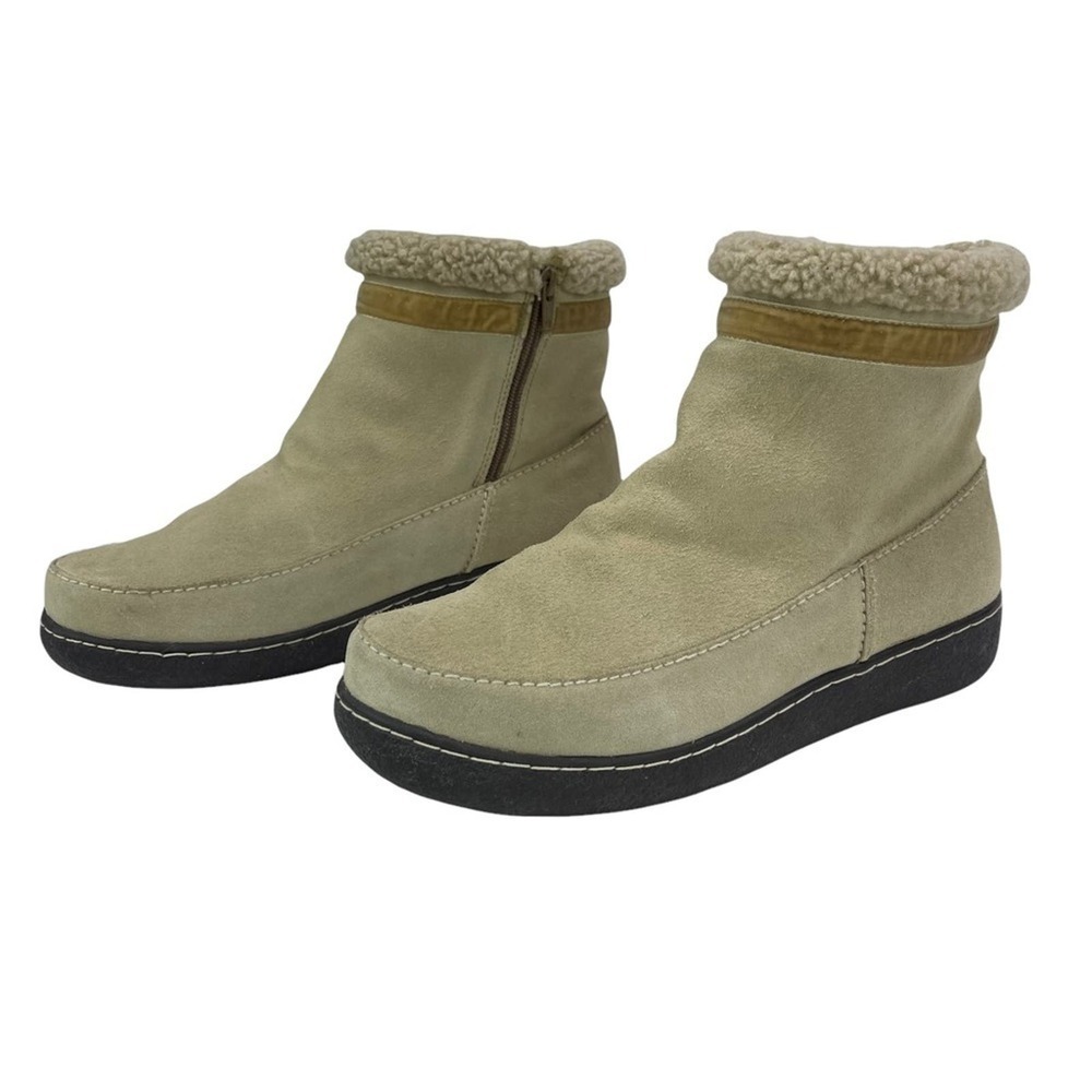 Land's End Womens Size 10 Cream Suede & Fleece Lined Winter Ankle Botties Boots - Picture 6 of 14
